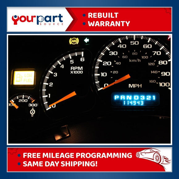 99-02 SILVERADO 2500 INSTRUMENT CLUSTER SPEEDOMETER 15758079 TRANS TEMP REMAN